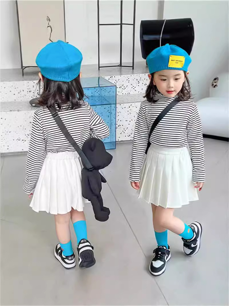 Spring and Autumn Girls' White Skirt Korean Style High Waist Elasto Pleated Skirt College Style New Style Girl