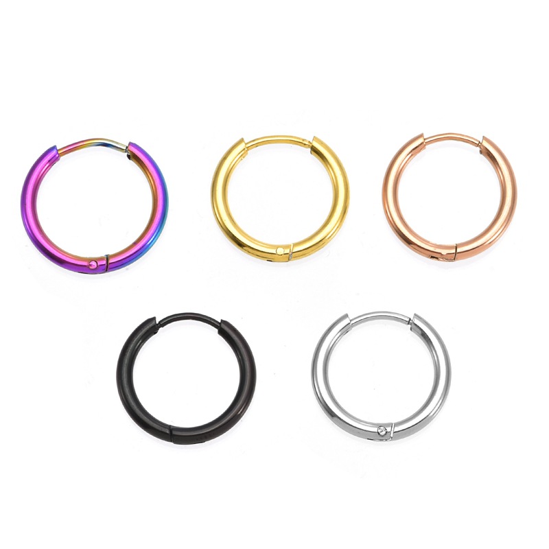 Cross-Border Stainless Steel Hoop Earrings Vacuum Electroplating DIY Versatile Titanium Steel Unisex Earrings Plain Hoop Jewelry