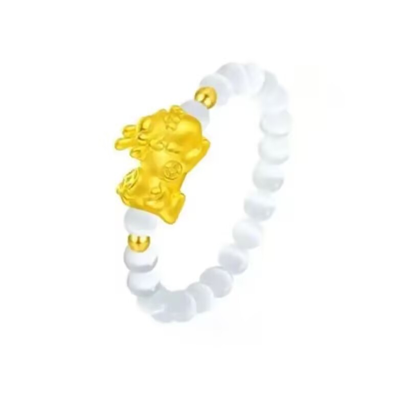 Simple Coco Love Love's Pixiu Ring Golden Transfer Beads Lucky Luck Couple Ring Niche Weaving Ring