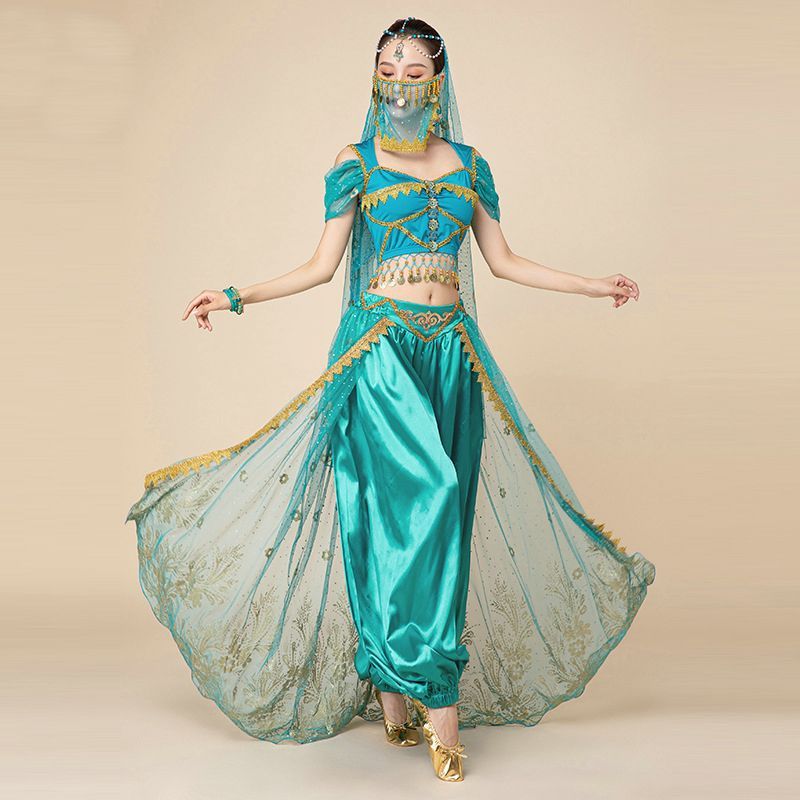 Halloween Table Costume Aladdin Princess Jasmine Belly Dance Exotic Indian Female Western Dancer suit