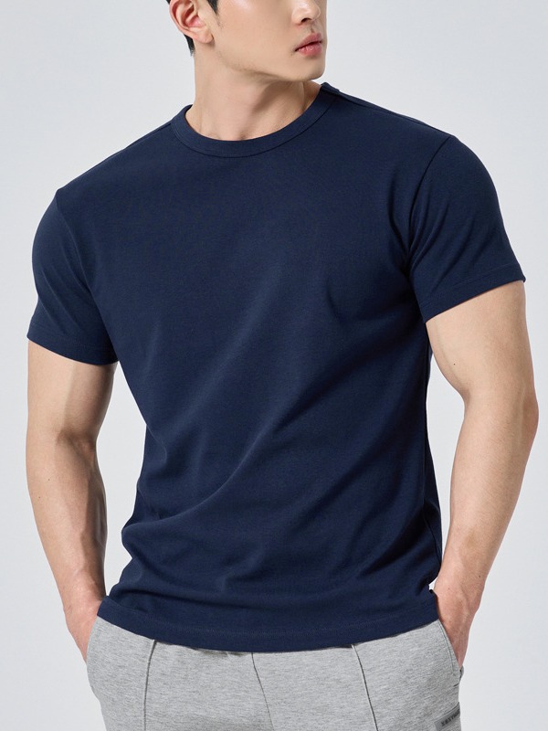 Fitness Sports round neck men's short sleeve stretch breathable slim fit slim-fit cotton T-shirt outdoor workout quarter sleeve