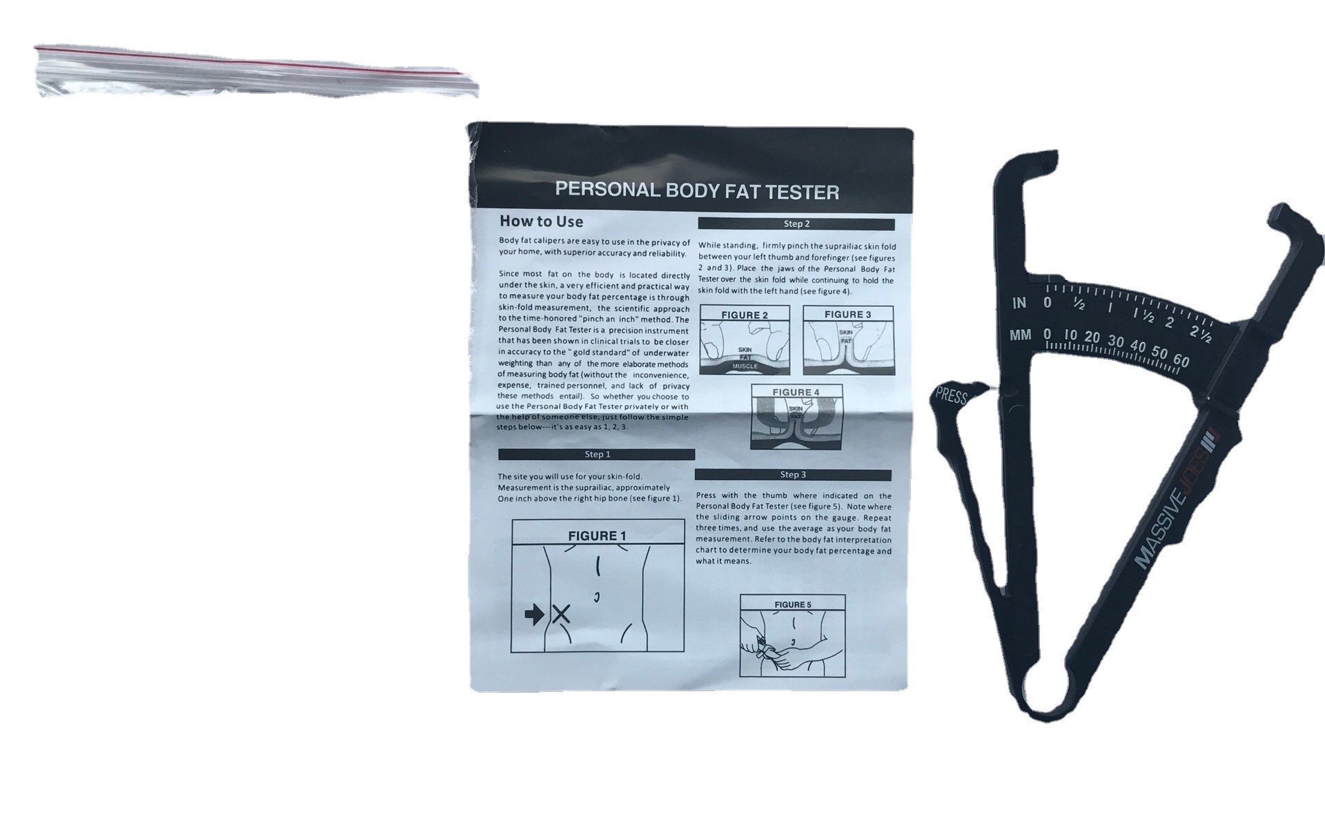 Amazon's Best-selling White/black Fat Caliper Fat Clamp BodY Fat Forceps Plus Waist Circumference Ruler Y-shaped Ruler Sebum Forceps