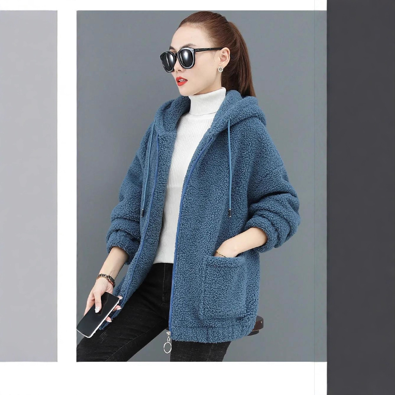 Lamb Velvet Sweatshirt Women's Velvet Thickeneded 2026 New Autumn and Winter Loose Korean Style Zipper Cardigan Teddy Velvet 082