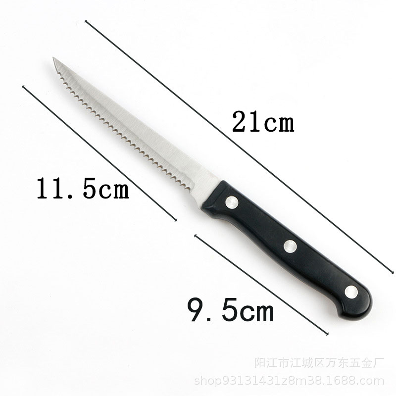 Wholesale PP plastic handle kitchen bread knife stainless steel serrated steak knife Western knife wooden handle Western steak knife