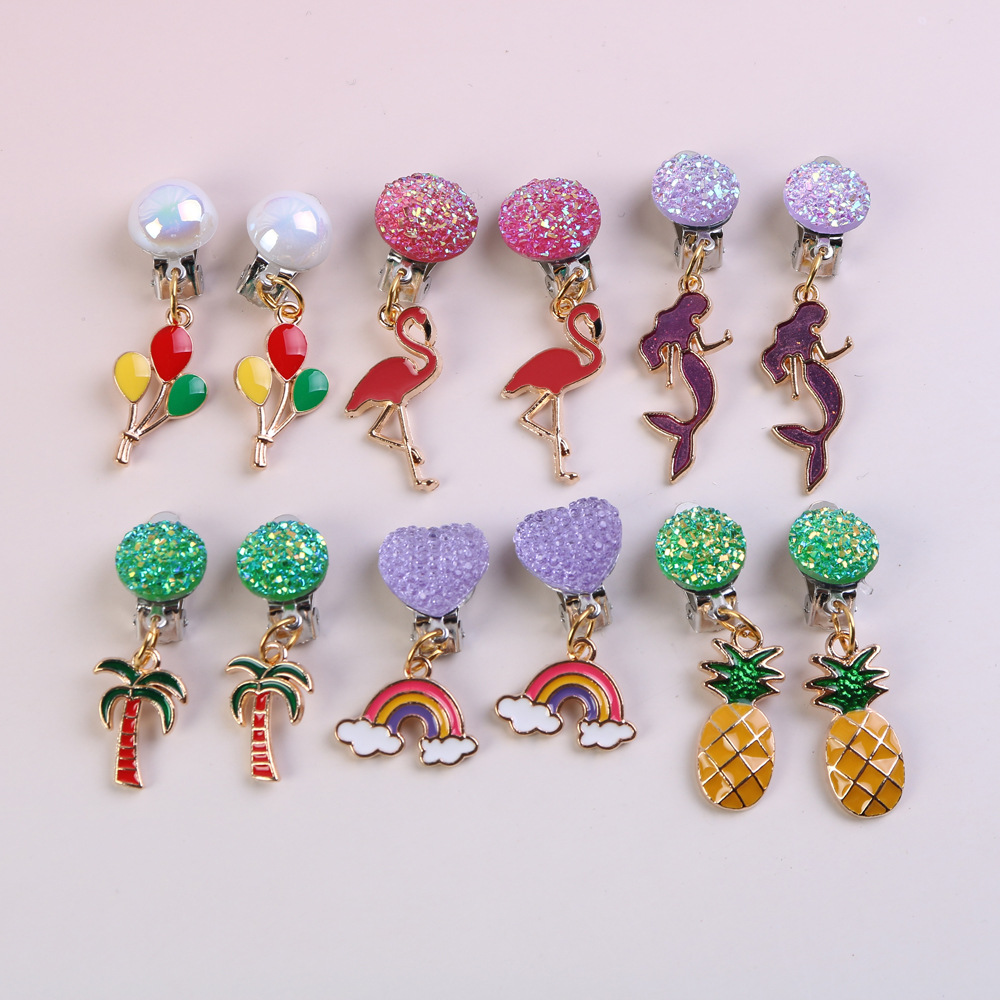 Ear clip Children diy earrings without ear hole alloy unicorn earrings mermaid accessories earrings production and processing