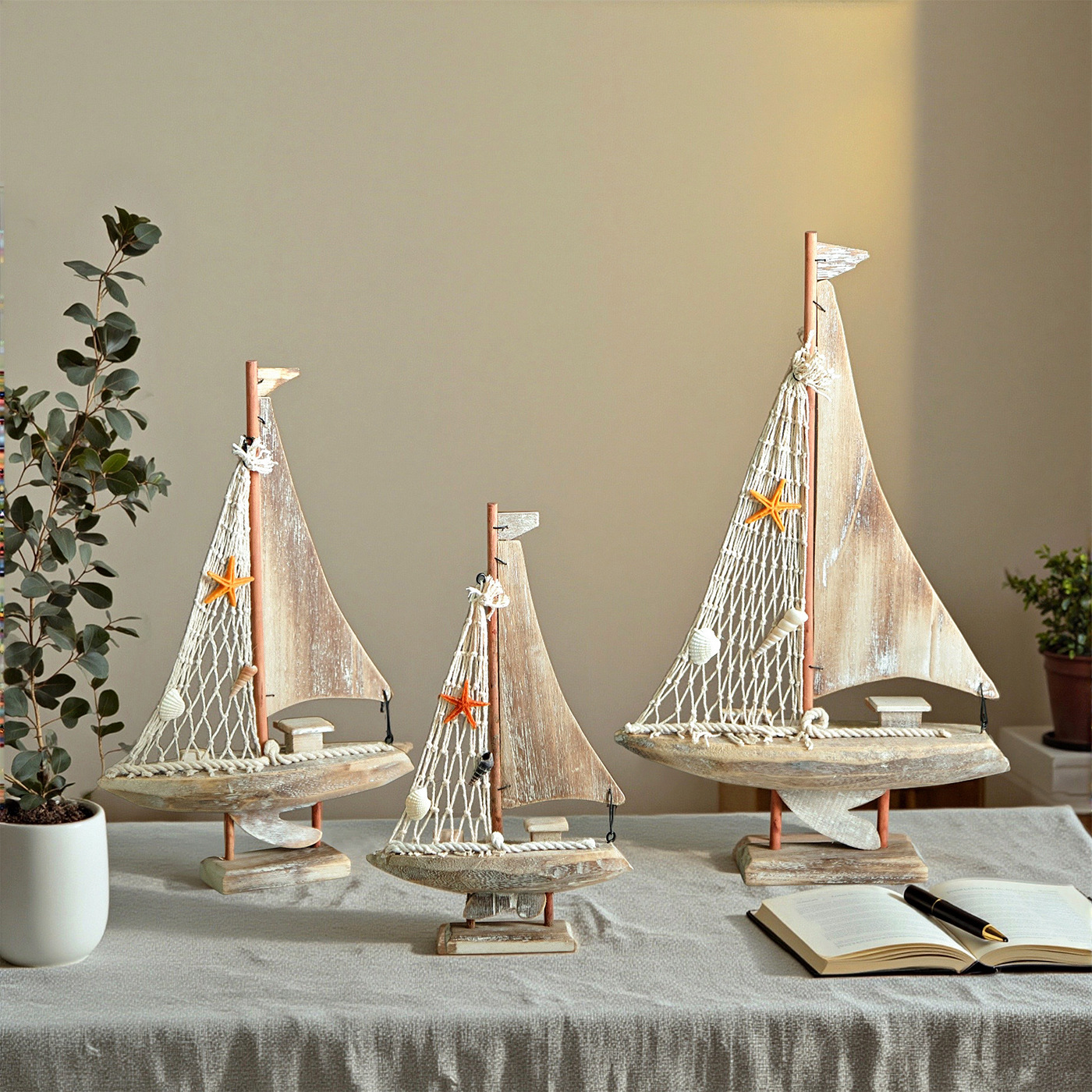 American Stereo Sailboat Mediterranean Fishing Boat Home Accessories Antique Fishing Boat Model Creative Home Furnishings Small Wooden Boat