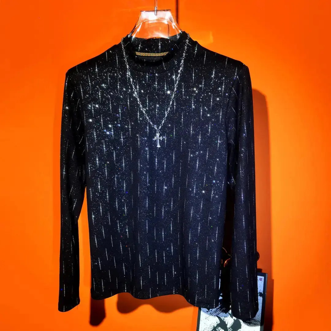 2025 Men's Autumn and Winter New Slim Fit Fashionable Versatile Star Print Long Sleeve Crew Neck Sweatshirt