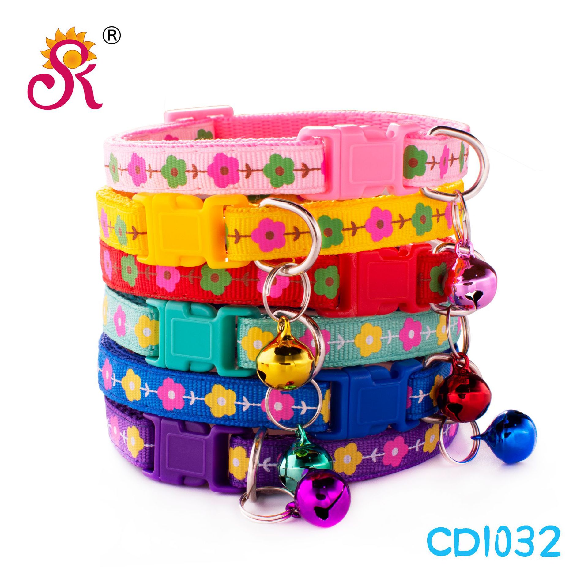 1.0 Leaf and Flower Print Patch Collar Pet Dog Collar Bell Collar Cat Collar Factory Ready Stock