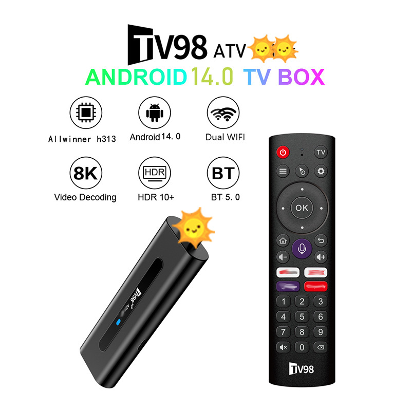 Foreign trade TV98 ATV set-top box 4K HD Bluetooth voice dual 5gWIFi Android 14 TV box TV box