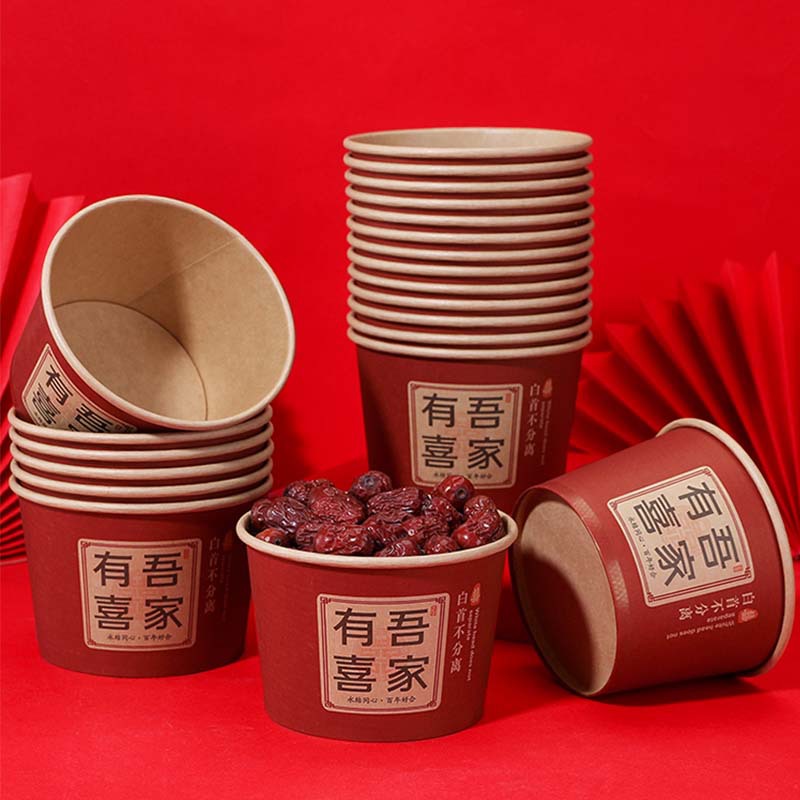 Ziyi Packaging Disposable Red Paper Bowl Wedding Banquet Wedding Supplies Collection Wedding Bowl Tea Ceremony