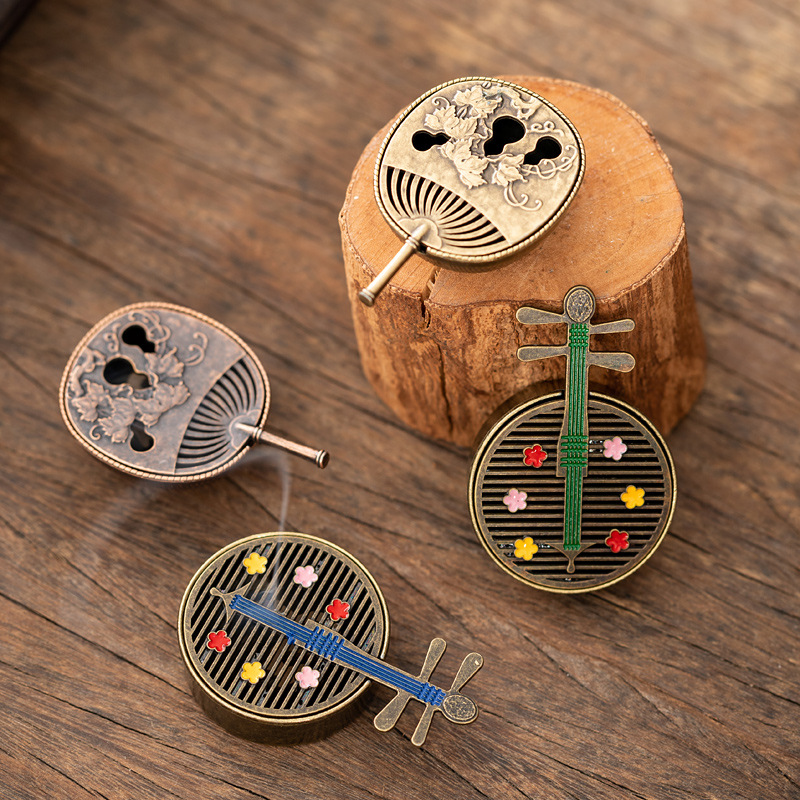 New Chinese-style Copper Alloy Bamboo Lull Furnace Gourd Fan Pipa Incense Furnace Small Xiangyun Aromatherapy Slice Goose Pear Account Zhongxiang Sandalwood