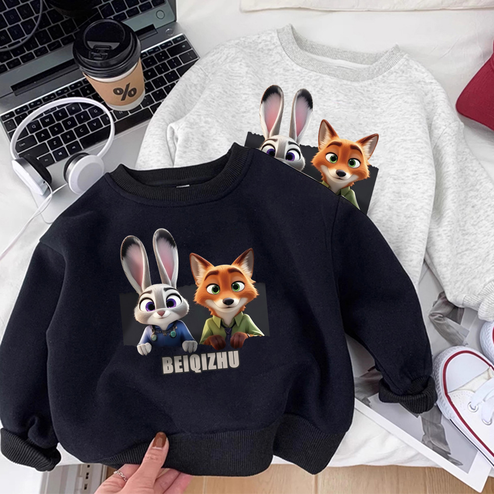 Fleece-Lined Sweatshirt for Boys and Girls, Autumn and Winter 2026 New Model, Zootopia Cartoon Anime Casual Warm Top