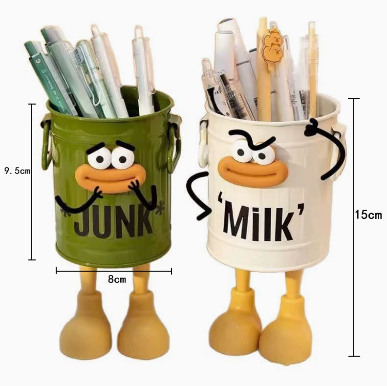 Student Desktop Office Large Capacity Cute Simple Retro Storage Bucket Ins High-Value Cartoon Personalized Pen Holder