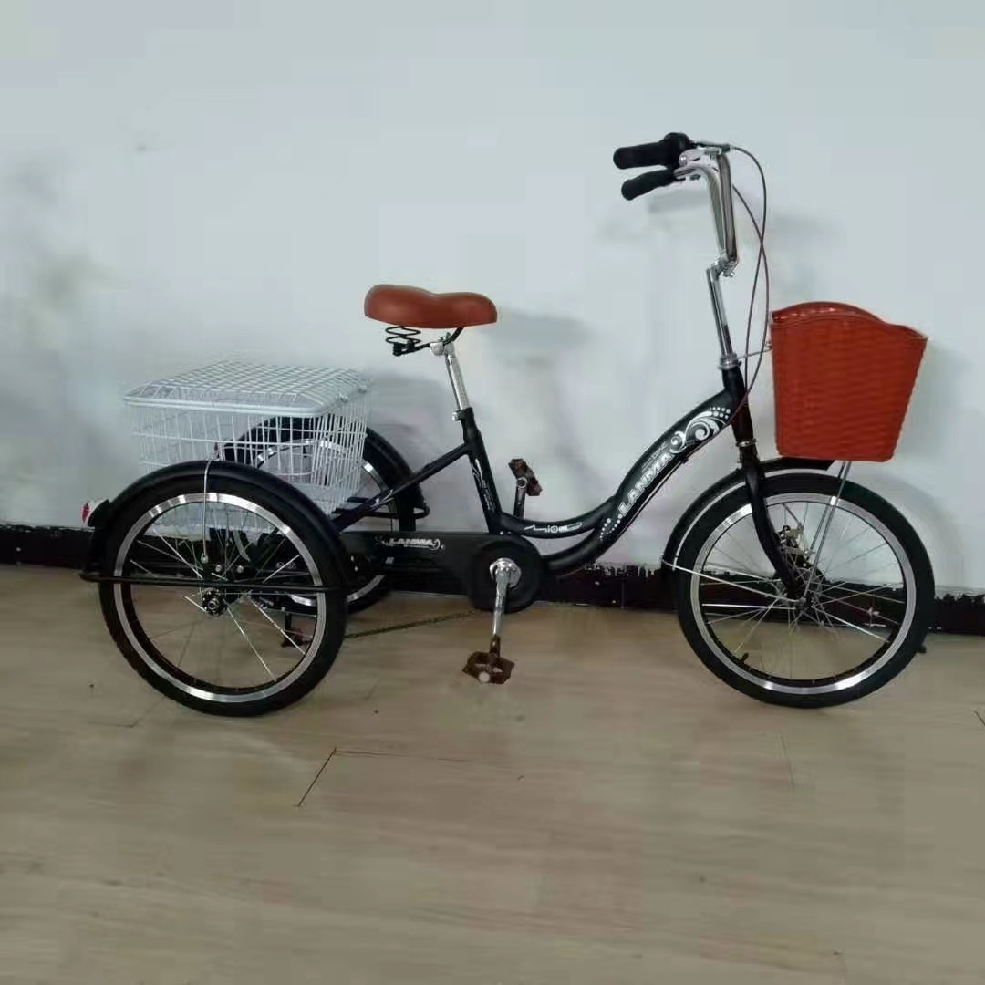 Lanma Factory Direct Sales Wholesale 20inch Elderly Three-Wheel Vehicle Adult Pedal Tricycle with Frame for Cargo