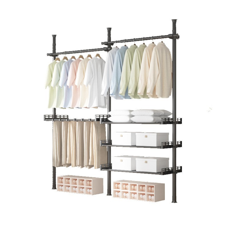 [Cross-border Hot Sale] indomitable wardrobe simple wardrobe punch-free floor-to-floor bedroom retractable storage rack