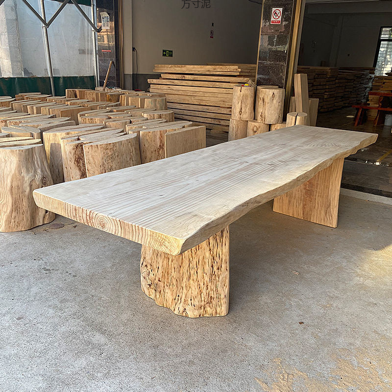 Log whole board natural edge large board table tea table solid wood large board dining table desk large board table factory cross-border wholesale