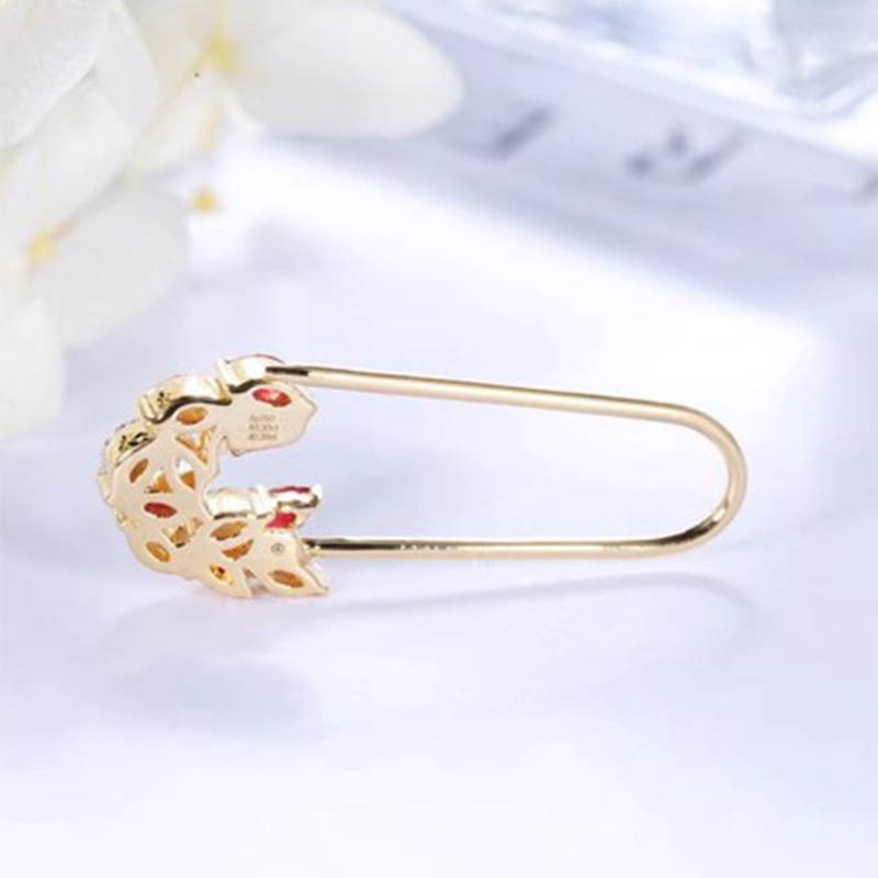 18K gold brooch inlaid with natural pigeon hemoglobin with diamond all-match corsage earrings stylish dual-use