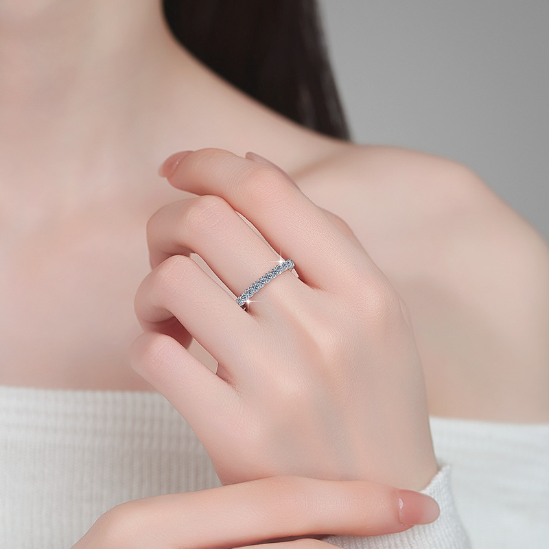 Cross-Border Hot-Selling Gra Full Moissanite Full Diamond Row Ring Ins Style Fashion S925 Sterling Silver Ring Wholesale Source Factory