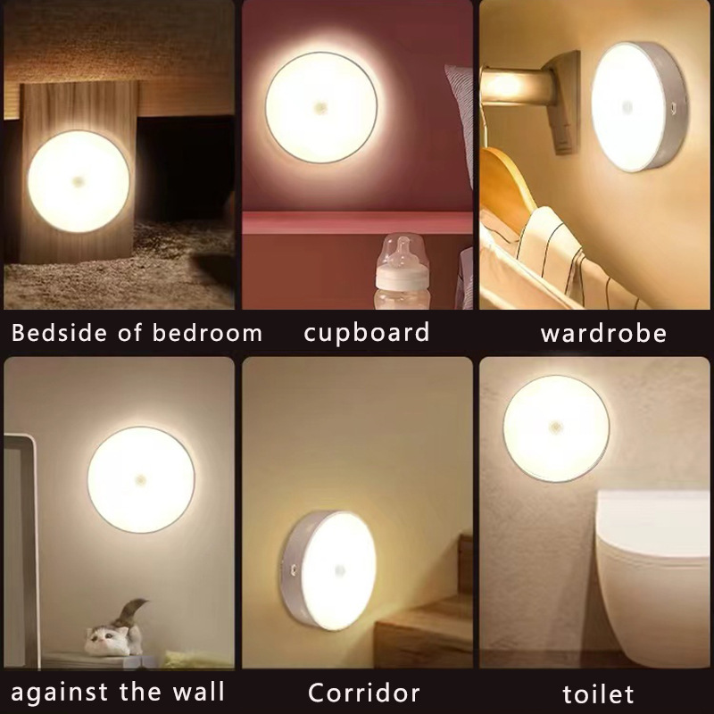 Cross-Border Led Human Body Sensor USB Charging Light Magnetic Night Light Wardrobe Cabinet Dormitory Sensor Light That Lights up When People Come