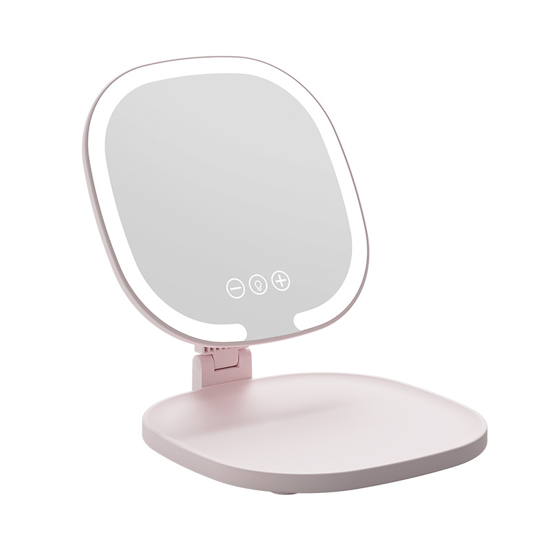 Girls' Led Makeup Mirror with Light, Foldableable Portable Makeup Mirror with Light, Desktop Dormitory Desktop Office Beauty Mirror