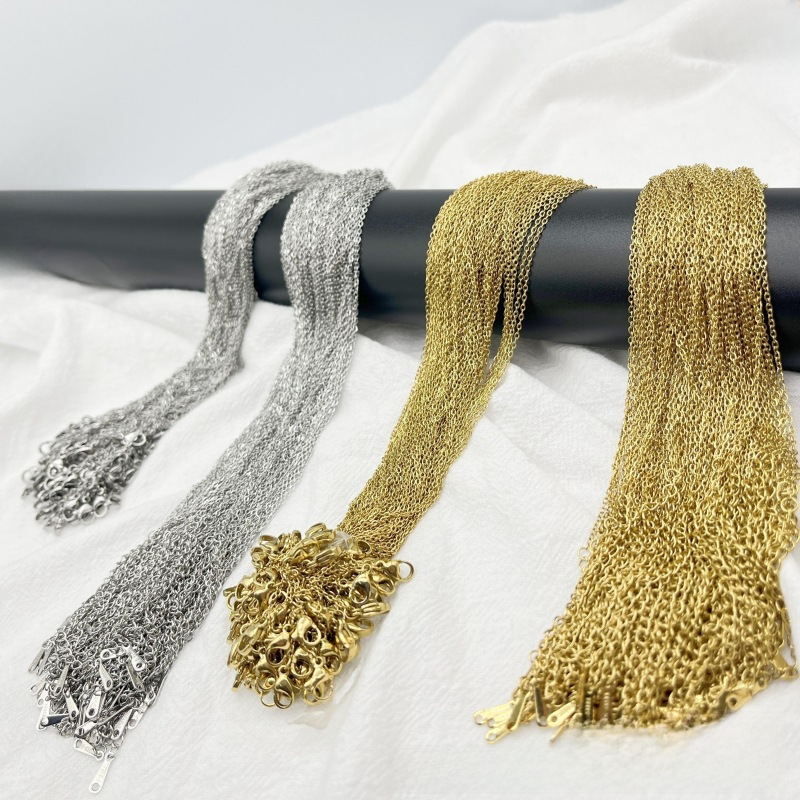 Titanium steel 035 cross chain 304 stainless steel O-chain DIY chain summer all-match plain chain real gold plating does not fade