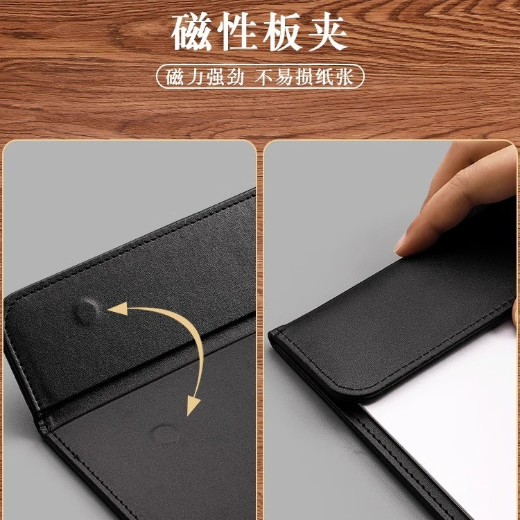 Factory direct leather A4 writing pad meeting pad menu clip magnetic buckle folder restaurant purchase order clip