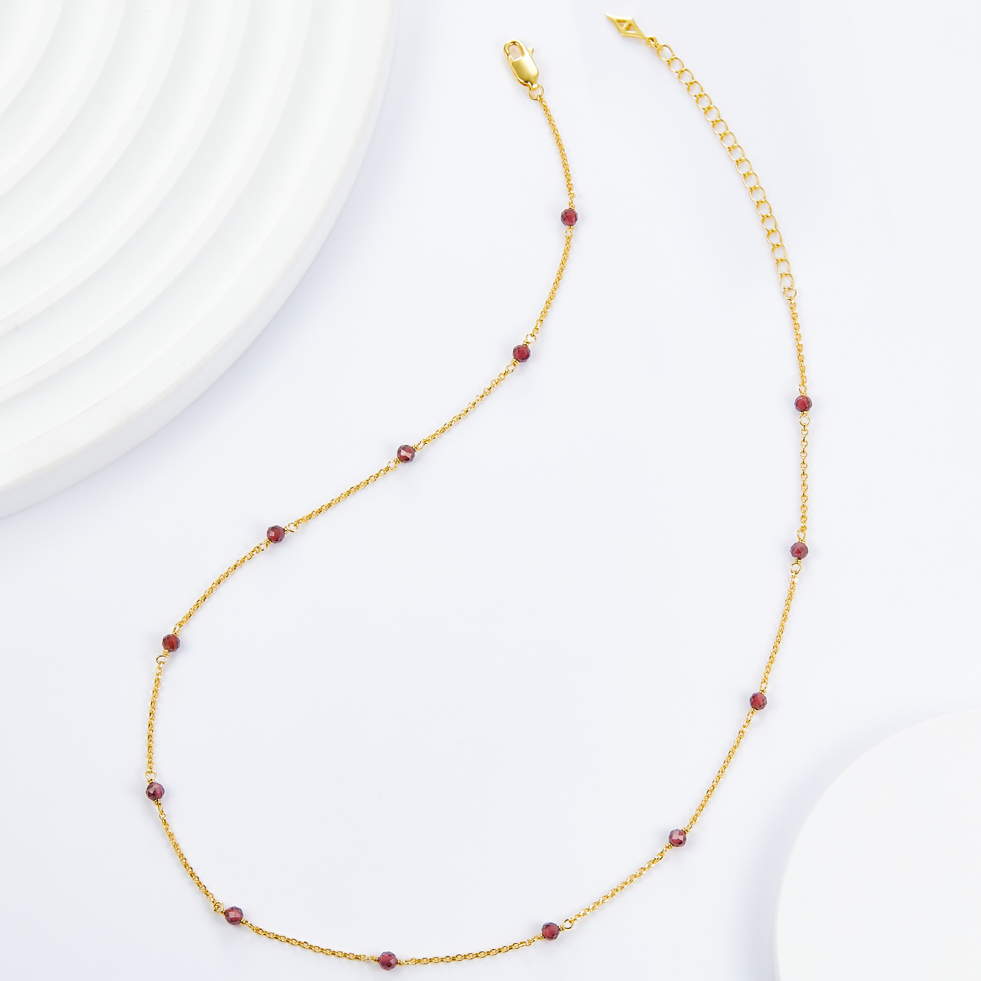 925 Silver Garnet Clavicle Chain Simple All-match Stacked Bead Necklace Day Handmade Winding French Design Light Luxury