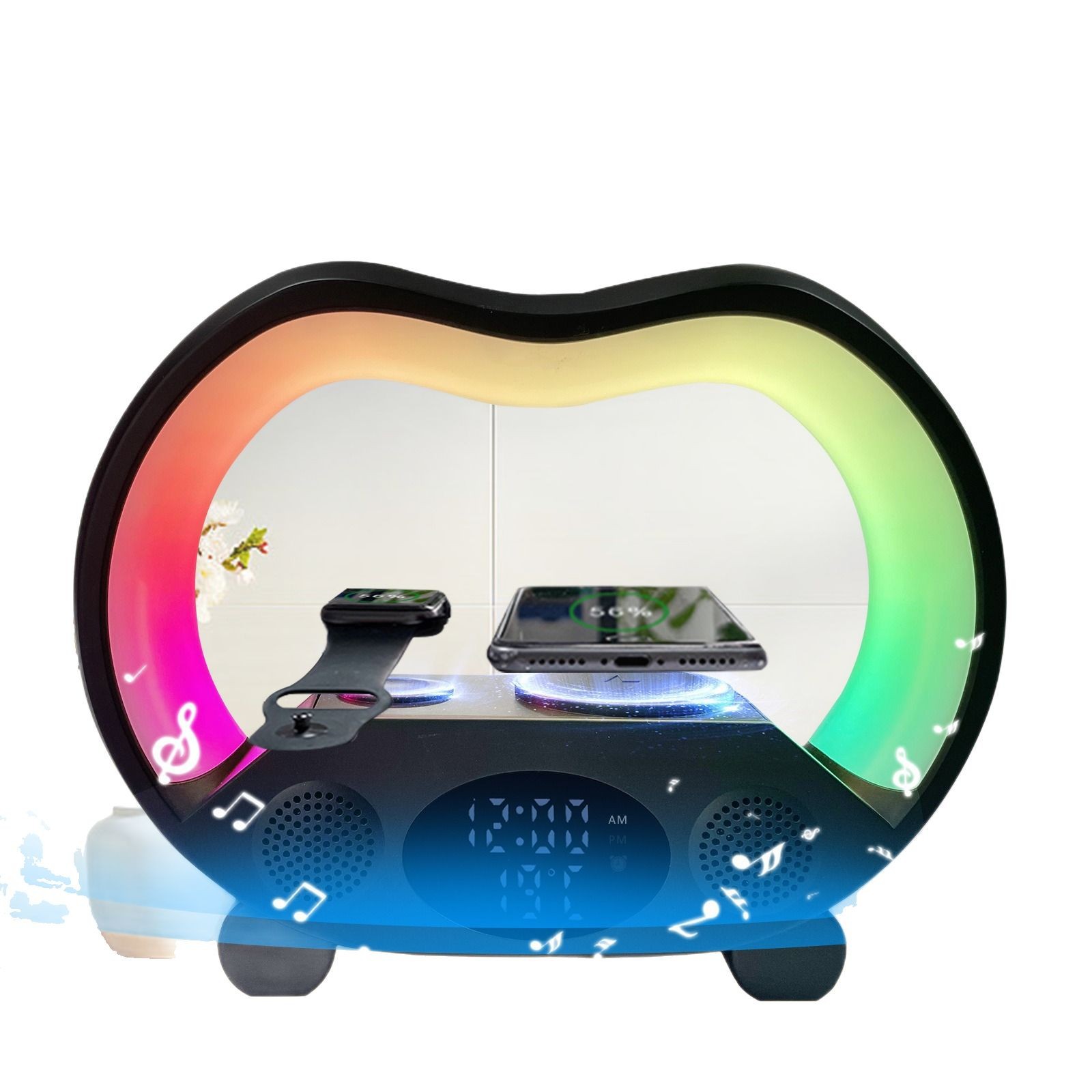 Factory Living Room Sunrise Atmosphere Light with Wireless Fast Charging 15W Bluetooth Speaker Fm Alarm Clock Large g Speaker Smart Dimming