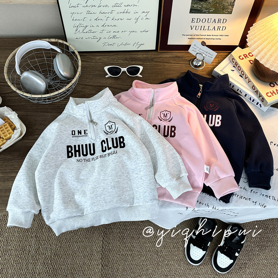 Детские толстовки весна и осень, новые топы для мальчиков и девочек, средний и большой размер, спортивные пуловеры, стойкий воротник, длинные рукава