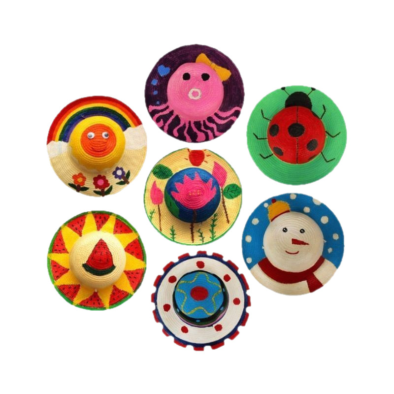 Factory straw hat DIY painting graffiti parent-child summer camp activities for children and adults spring outing diy straw hat wholesale