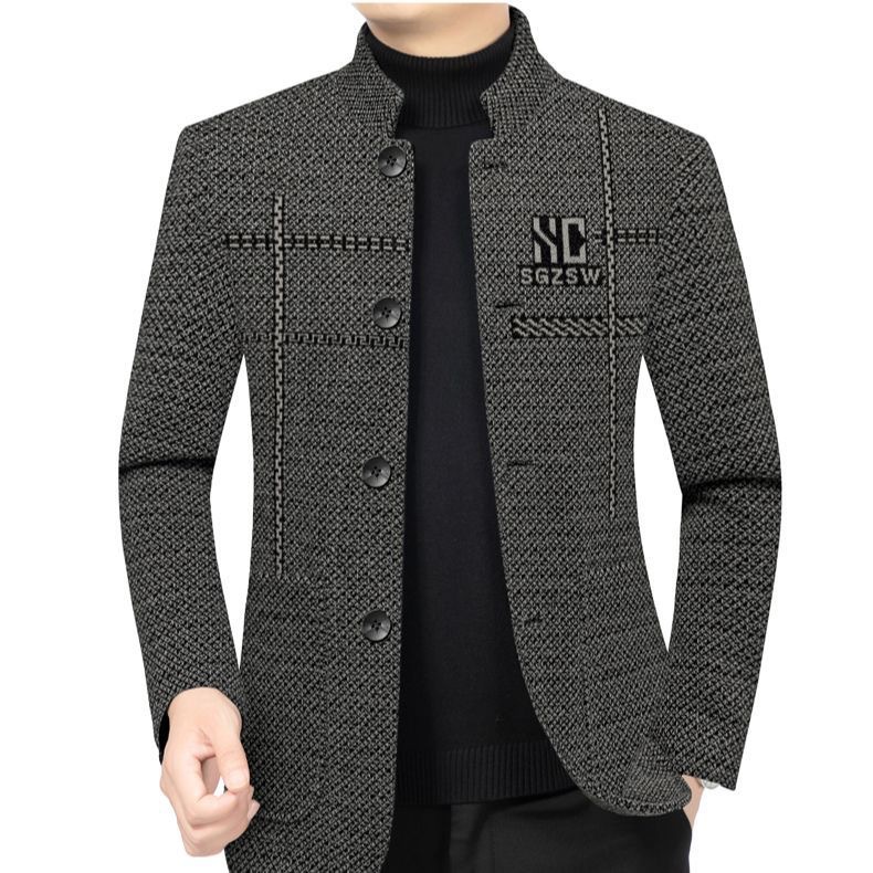 Autumn and Winter Middle-Aged Jacket Stand Collar Coat High-End Casual Chinese-Style Men's Woolen Coat