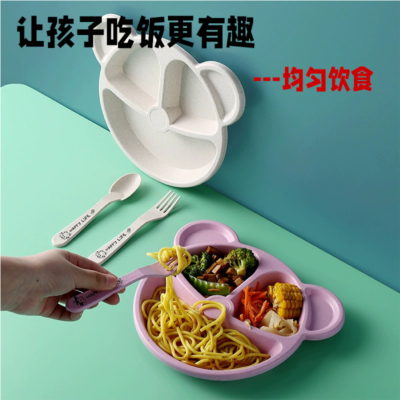 Детская посуда из пшеничной соломки для дошкольников, тарелка, ложка, вилка, набор из 3 предметов