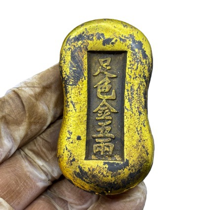 Антикварный позолоченный слиток 0.25кг, старинное ручное изделие, золотой слиток, домашний декор