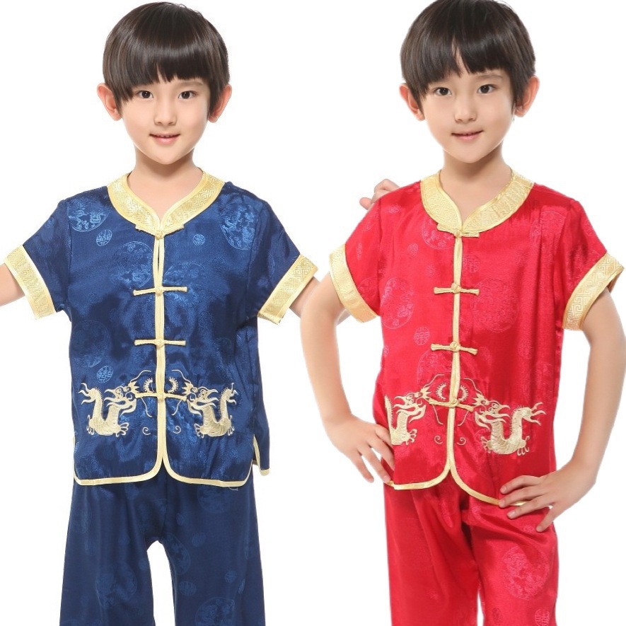 Красная Специальная Сделка Маленький Двойной Дракон Тан Suit Летний Костюм Короткие Рукава Брюки Вышитый Дракон