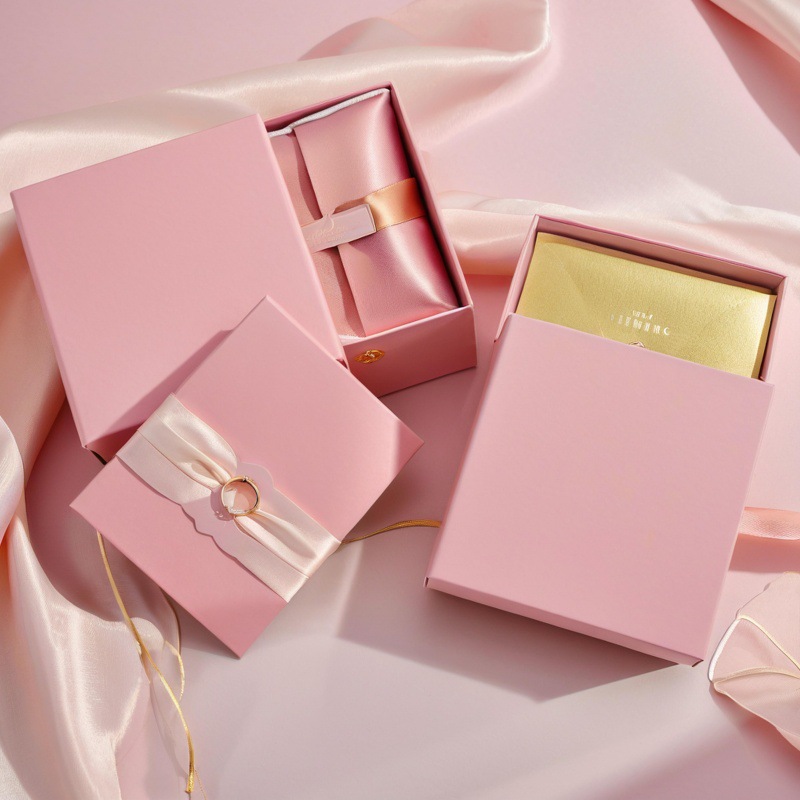 Розовая подарочная коробка для ювелирных изделий на заказ, шелковый шарф, маска для глаз, высококачественная квадратная упаковка из крафт-бумаги