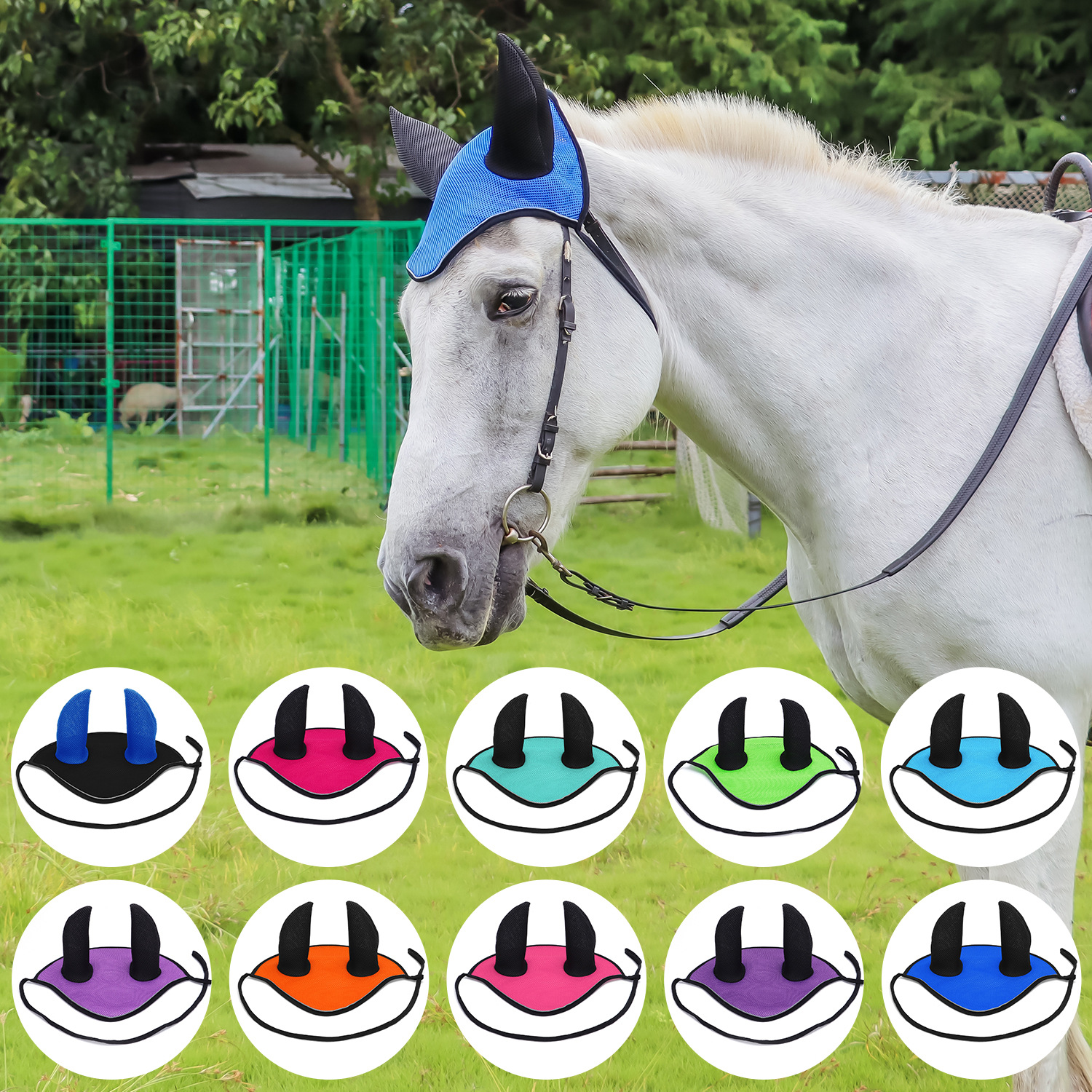 Amazon 2024 новые прямые продажи конских принадлежностей сетчатые противомоскитные дышащие наушники для лошадей светоотражающие регулируемые конные принадлежности