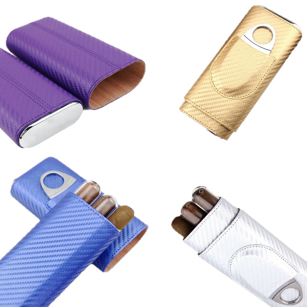 New Straw Mat Pattern Cigar Box Cedar Wood Moisturizing Cover Special Portable 3-Pack Cigar Box Storage Leather Cover