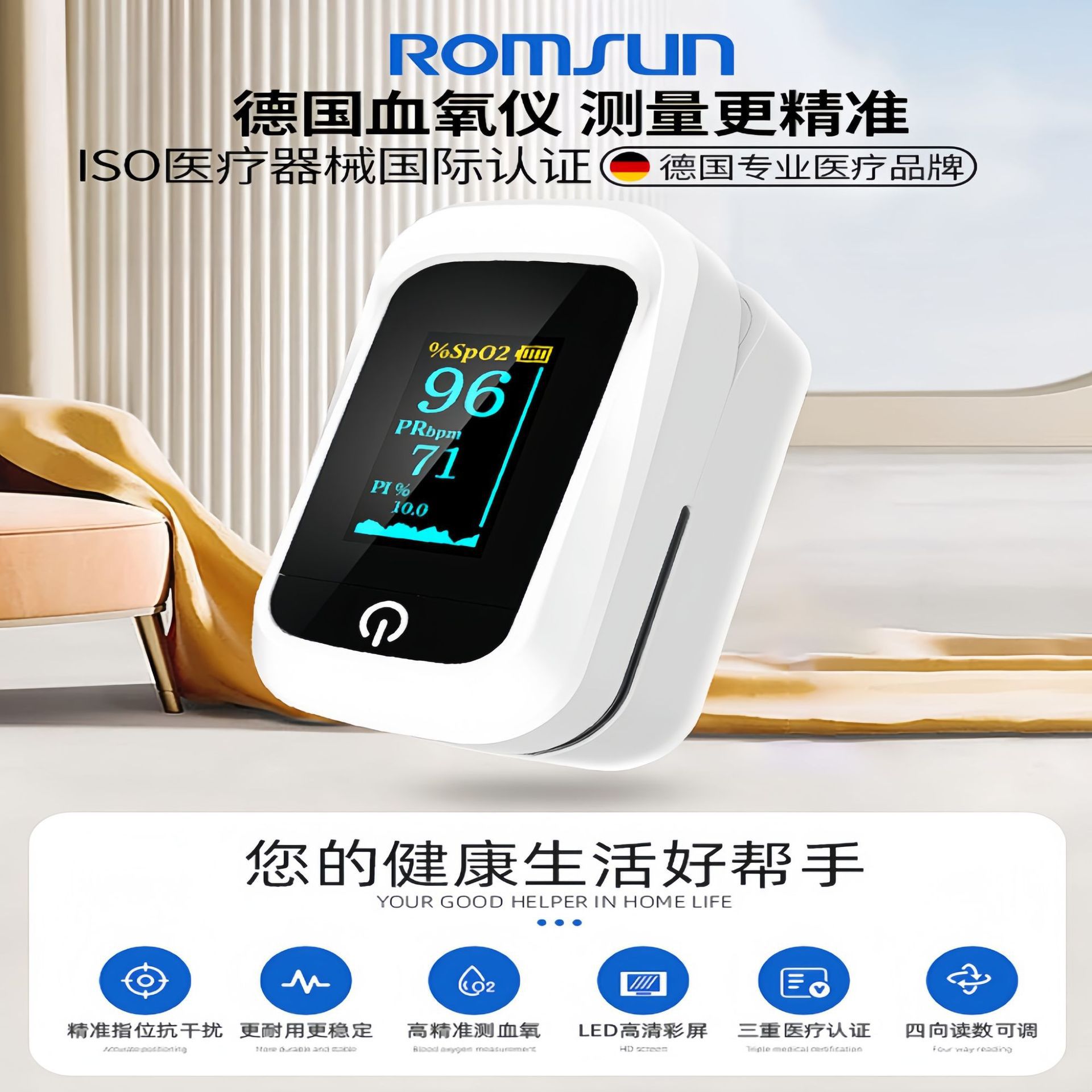 Medical Oximeter, Hospital-Grade Finger Clip Type Blood Oxygen Saturation Monitor, Suitable for Both Medical and Home Use