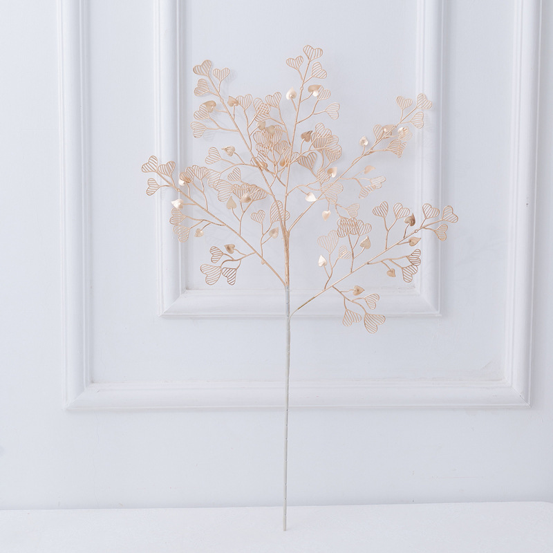 Golden artificial flower Golden eucalyptus leaf ginkgo leaf love leaf phoenix tail wedding decoration New Year's eve blessing bucket flower arrangement