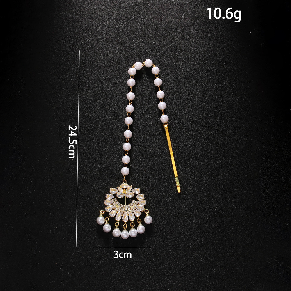 Indian traditional pearl eyebrow pendant headdress ethnic exotic style diamond hair chain personalized stage performance bride hair accessories