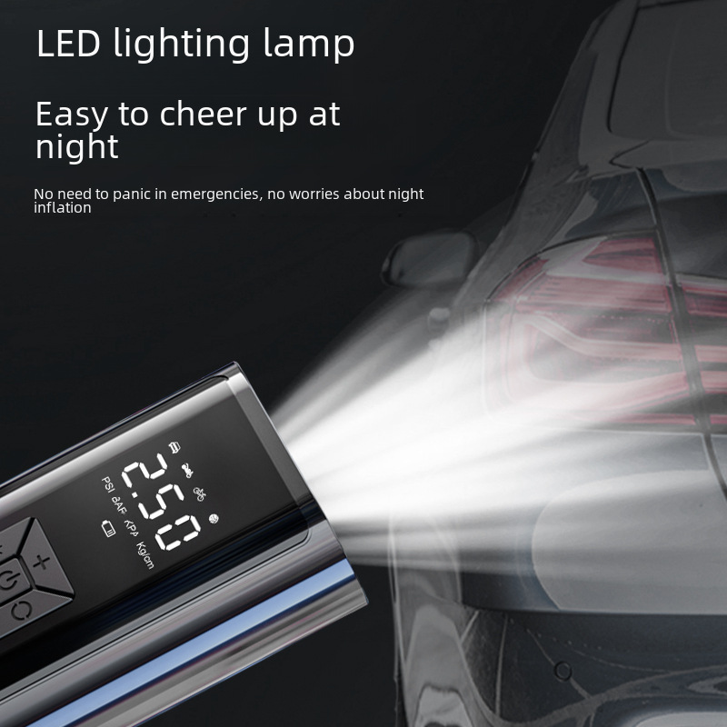 Portable Air Pump for Car and Motorcycle Tires, Wireless Charging, Digital Display, Automatic Start-Stop, Electric Vehicle Air Pump