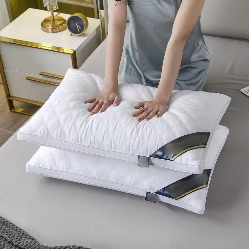 Pillow Five-Star Hotel Same Style Pillow Core Three-Line Grids Home Adult Dormitory Feather Velvet Sleep Aid Cervical Spine Pillow