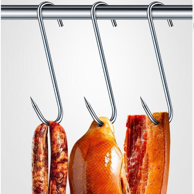 Stainless steel Special meat drying hook kitchen multi-functional S-type solid pointed big hook for hanging pork sausage