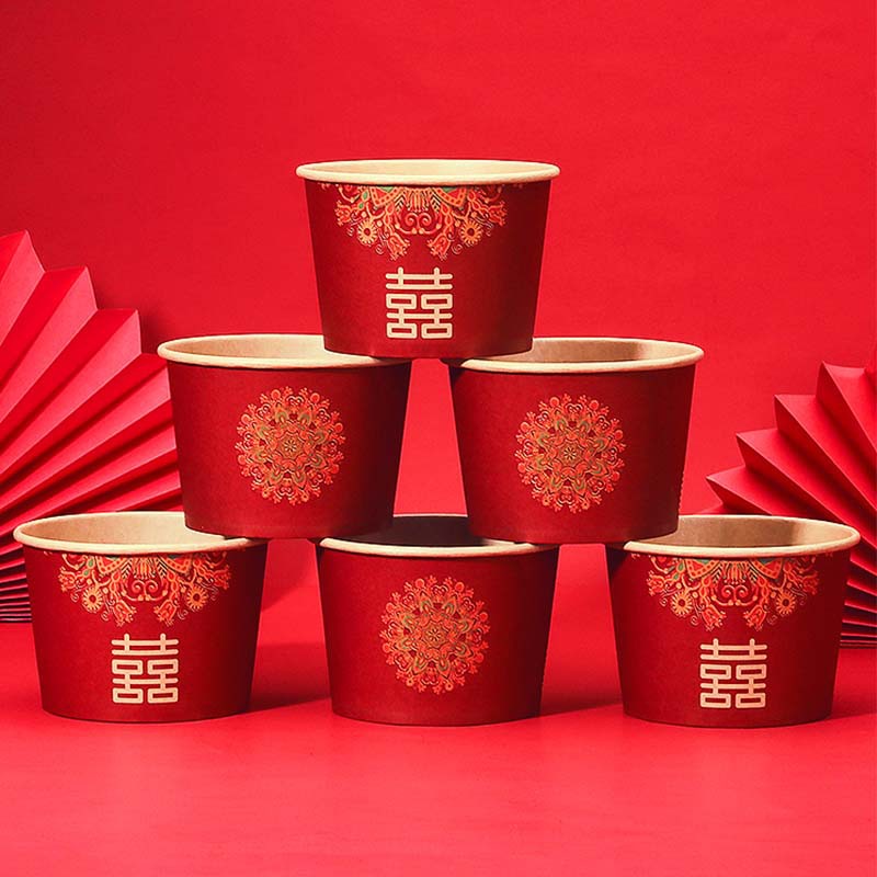 Ziyi Packaging Disposable Red Paper Bowl Wedding Banquet Wedding Supplies Collection Wedding Bowl Tea Ceremony