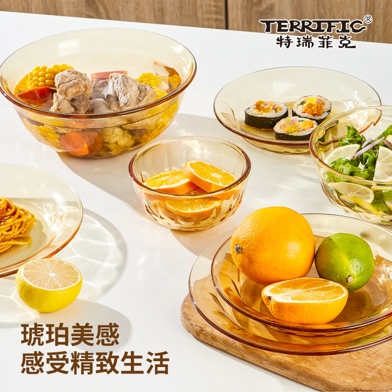 Сет посуды Terefik, янтарное жаропрочное стекло, прозрачная стеклянная миска, янтарные блюда