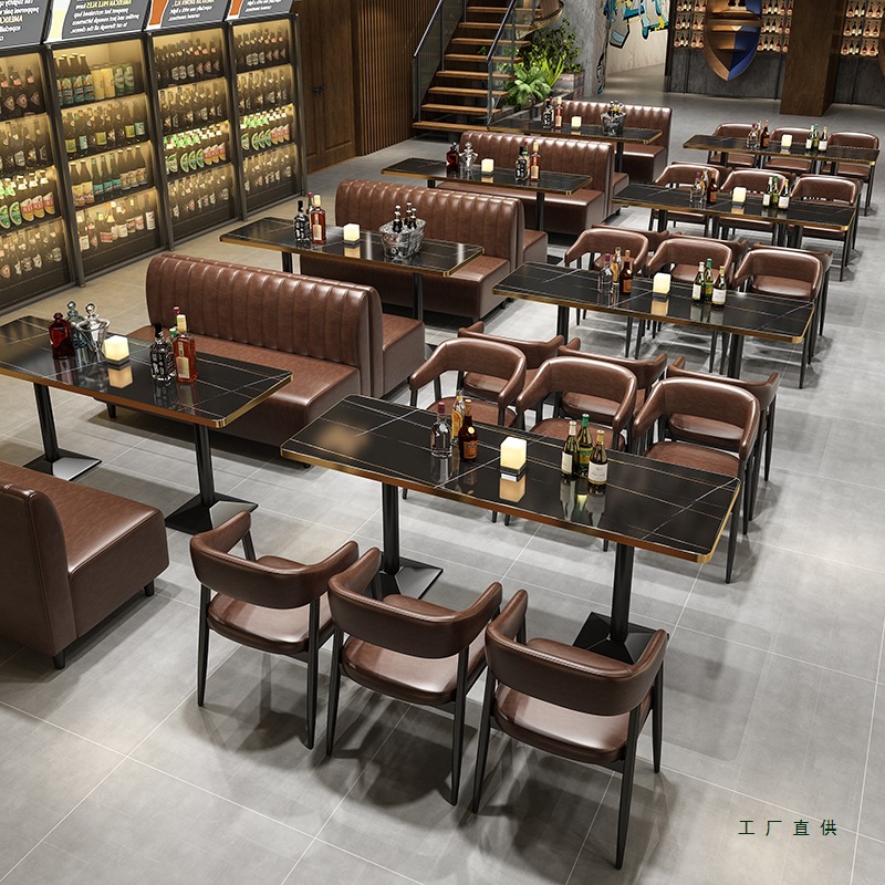 Bar Clear Bar Booth Table and Chair Combination Dessert Milk Tea Shop Cafe Western Restaurant Barbecue Hot Pot Restaurant Retro Sofa