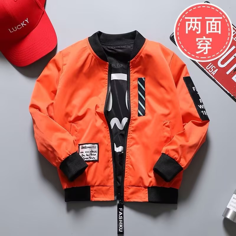 Cross-border Men's Spring Wear Double-sided Jacket Big Children's 2025 Spring and Autumn Children's Baseball Suit Fashion Jacket Trendy Men