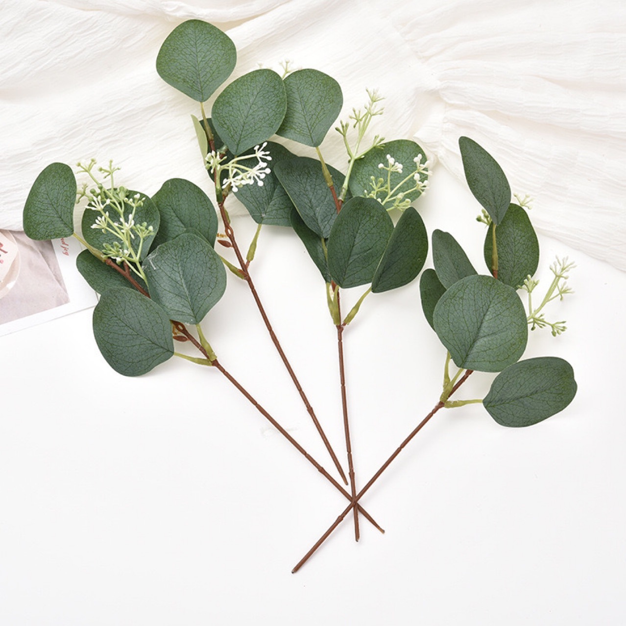 Simulated Flower Eucalyptus Leaf Cross-Border Flower Arrangement Table Decoration Eucalyptus Leaf Single with Fruit Simulated Eucalyptus