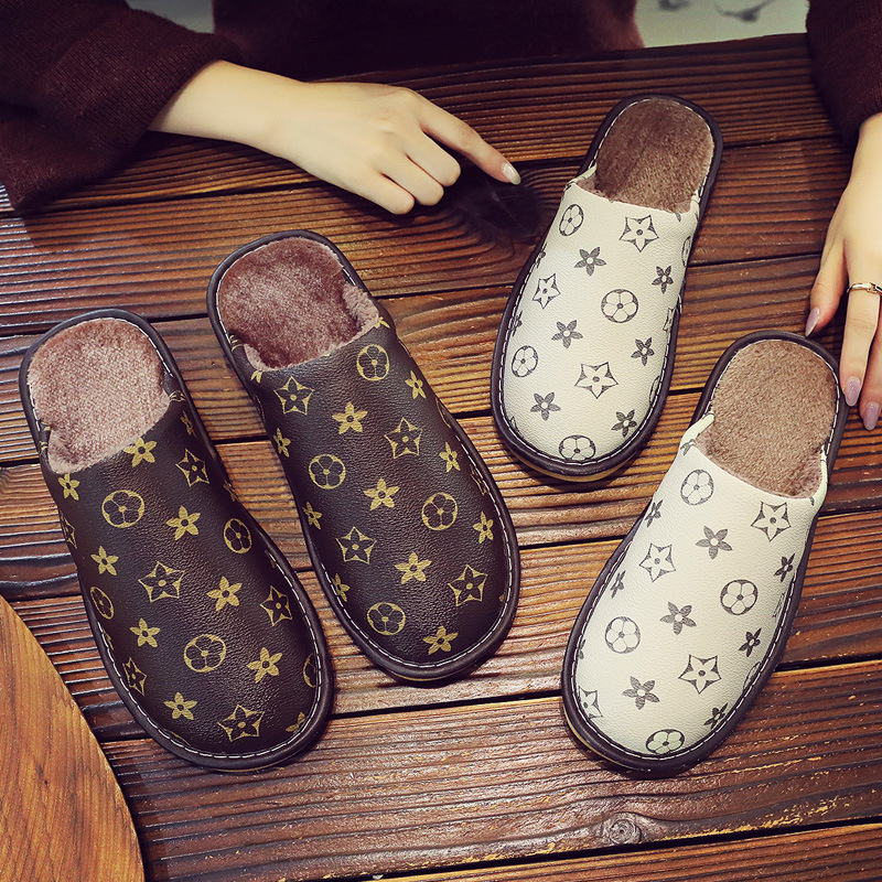Кожаные хлопковые тапочки для мужчин, новые зимние тапочки с толстой подошвой, водонепроницаемые, для женщин осень и зима