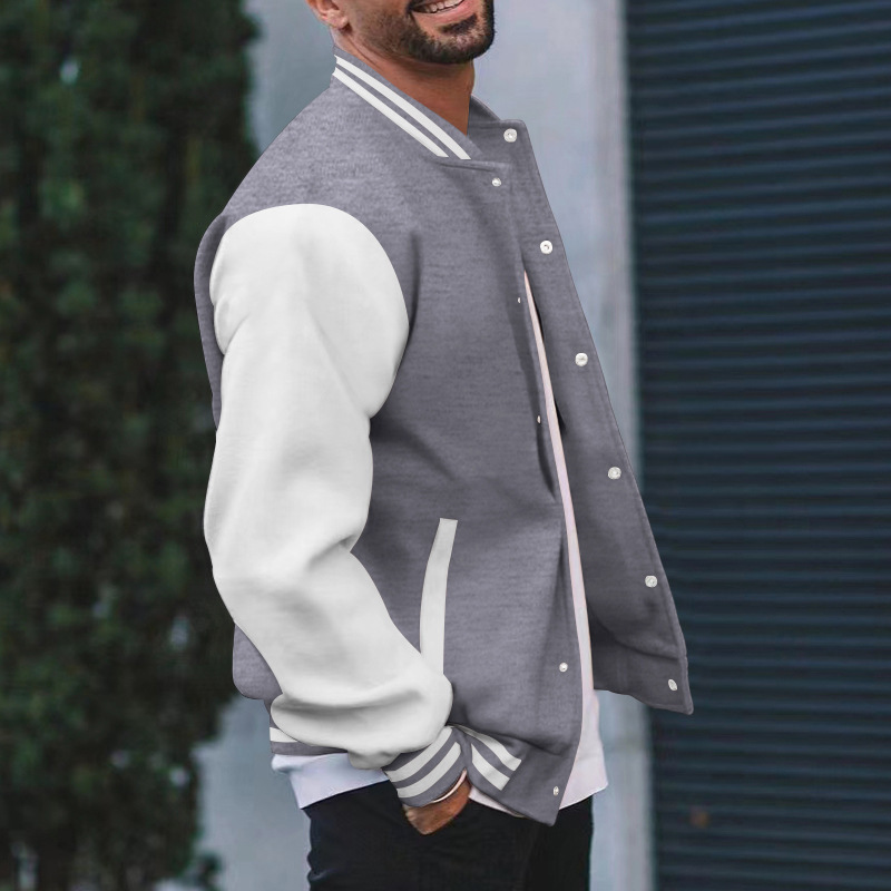 Cross-border Baseball Suit Men's Bomber Jacket Spring and Autumn Fleece Classic Loose Casual Fit Machine Vertical Collar Button Baseball Suit